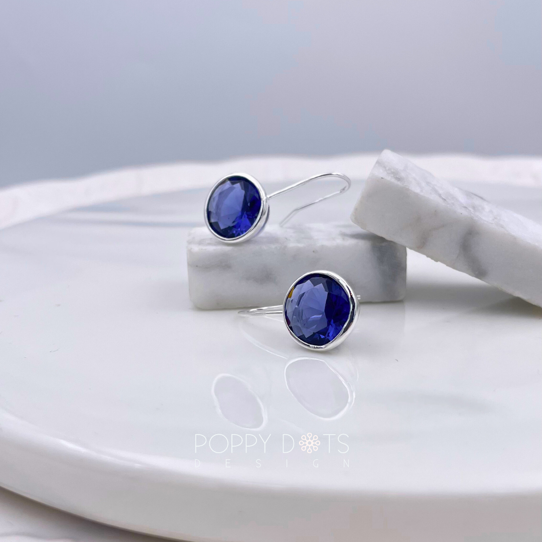 Sterling Silver Navy Blue Round Zirconia Earrings