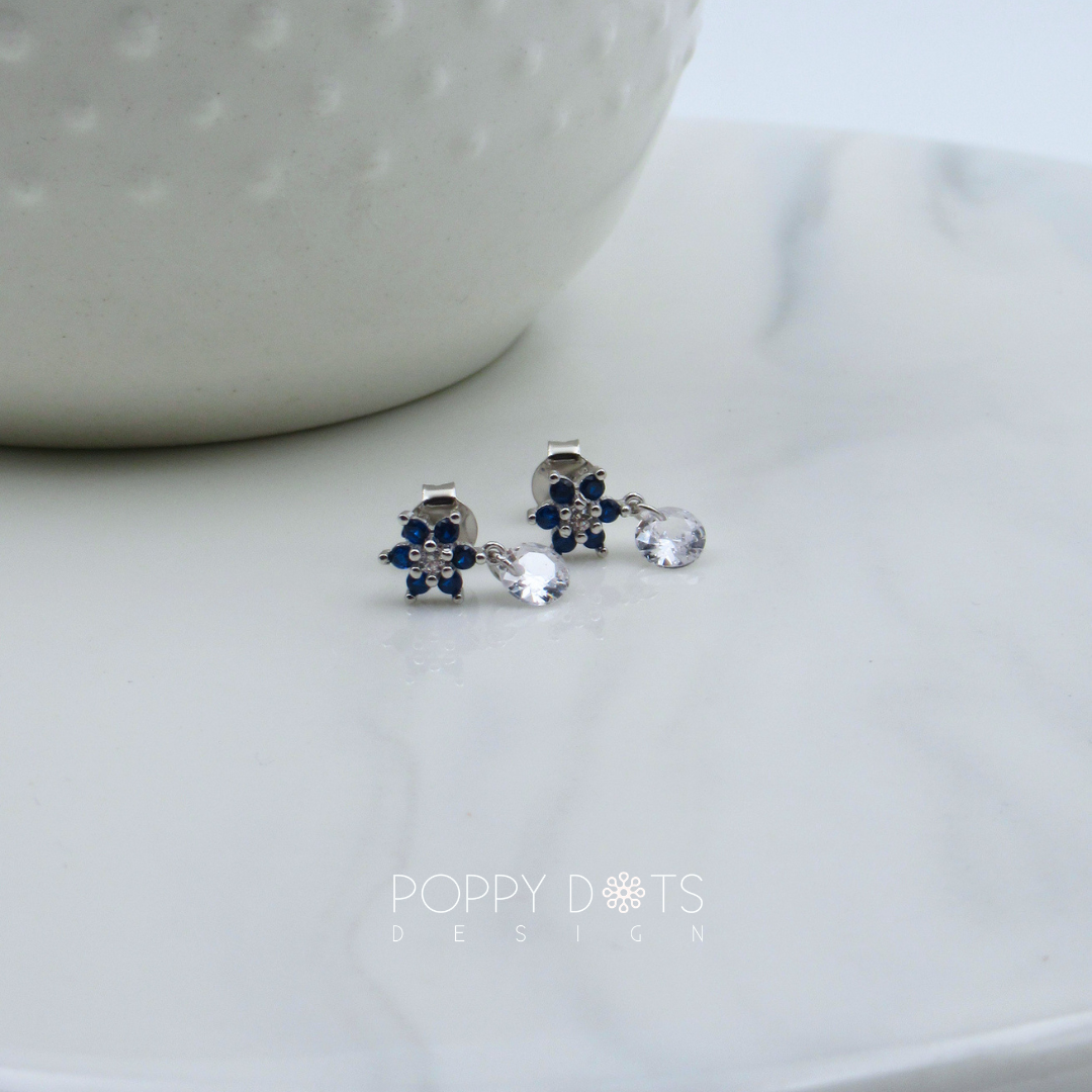Sterling Silver Navy Zirconia Dazzle Studs