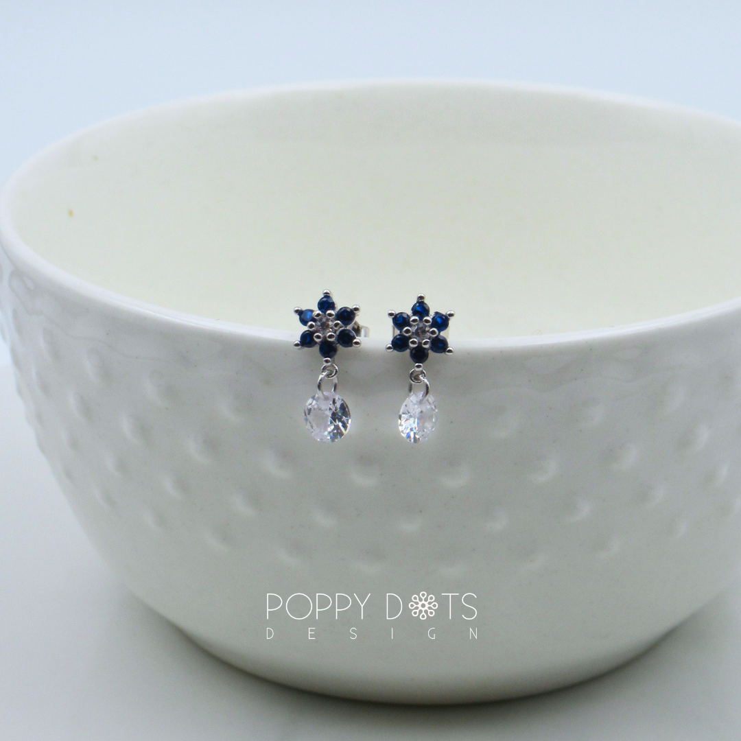 Sterling Silver Navy Zirconia Dazzle Studs