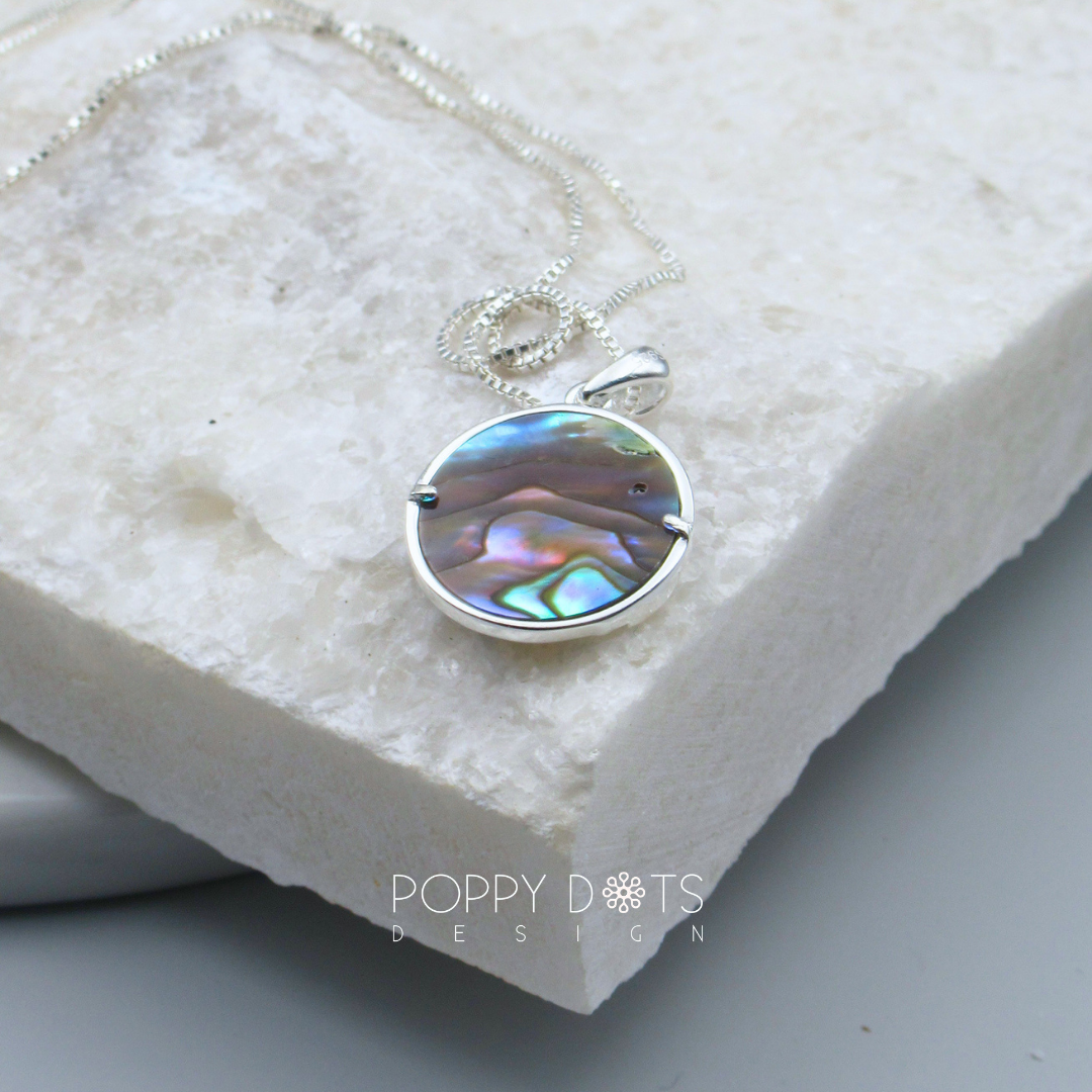 Sterling Silver Ocean Scene Shell Disk Pendant