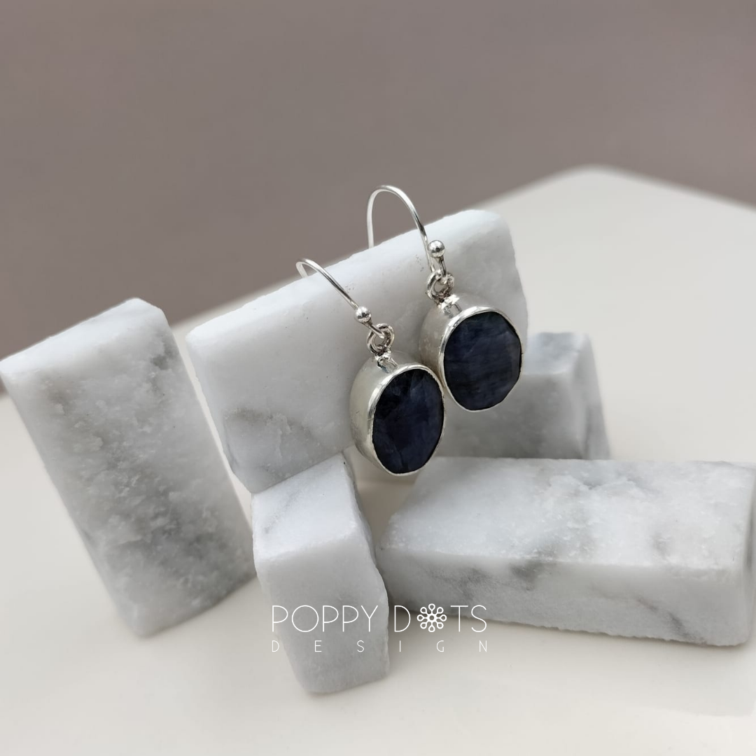 Luxurious Sterling Silver Oval Blue Sapphire Earrings