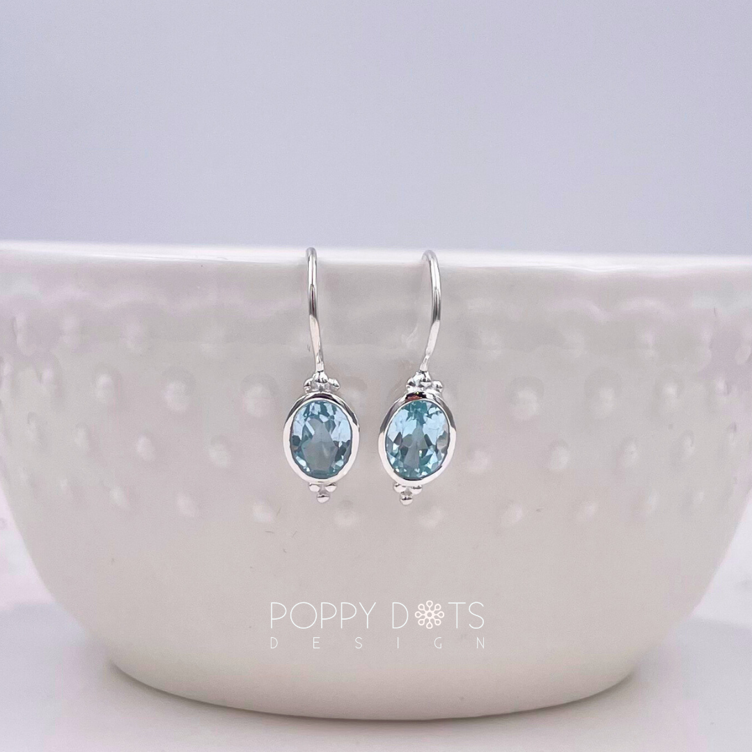 Sterling Silver Fine Oval Blue Topaz Earrings