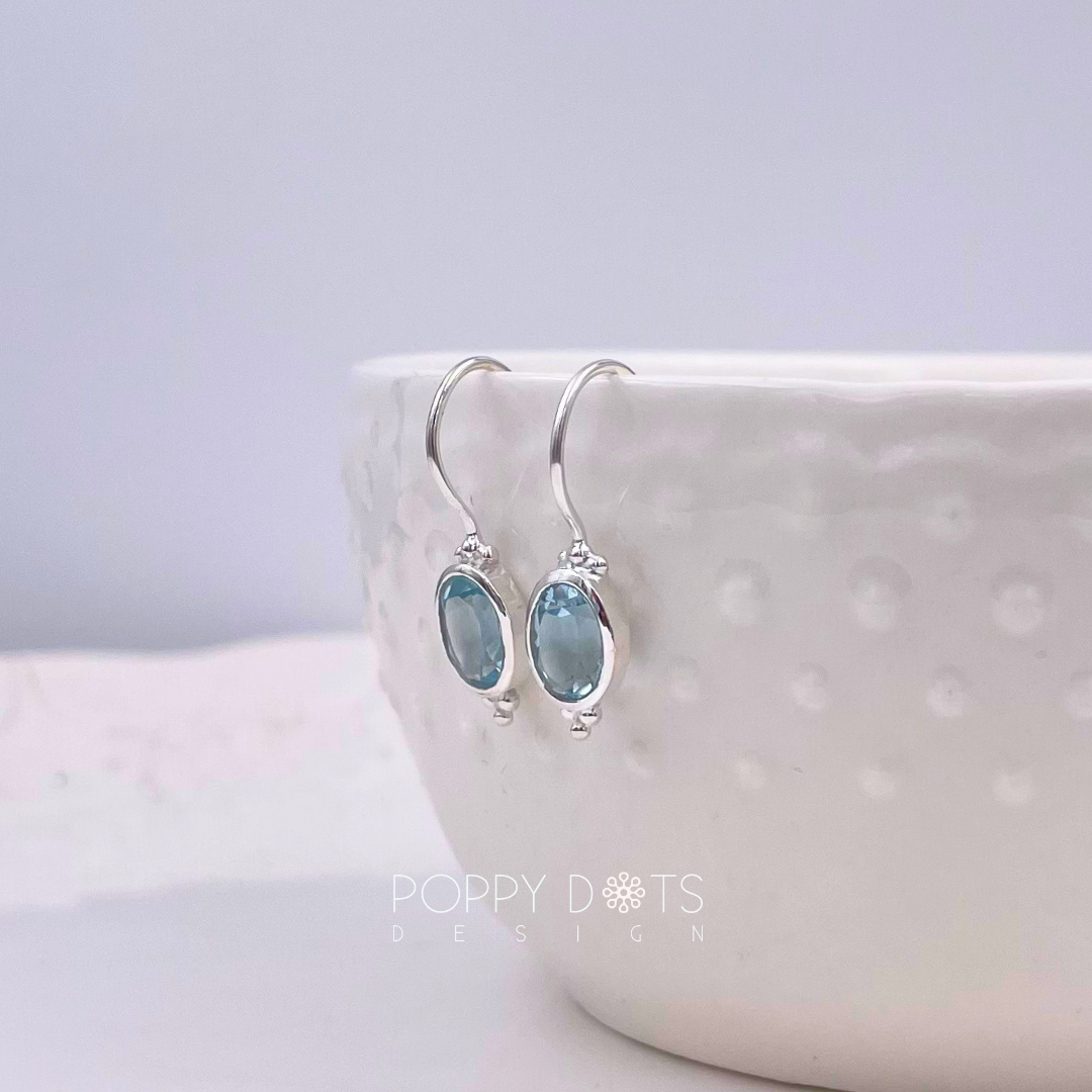 Sterling Silver Fine Oval Blue Topaz Earrings