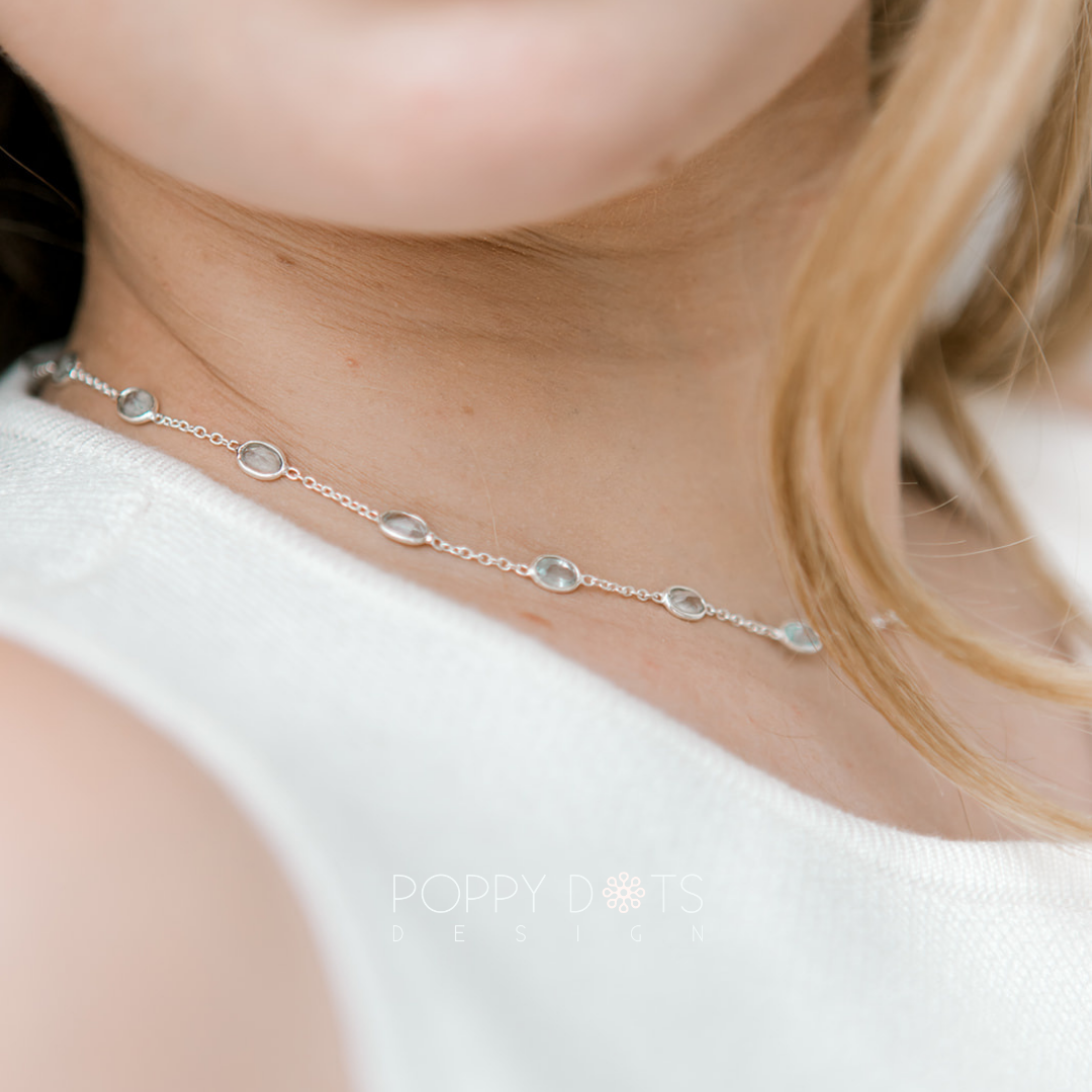 Sterling Silver Oval Blue Topaz Necklace