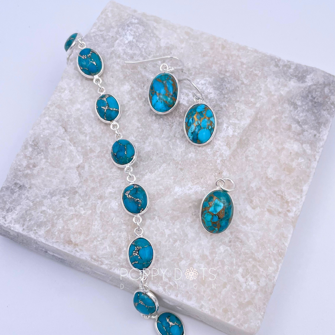 Sterling Silver Oval Copper Turquoise Pendant