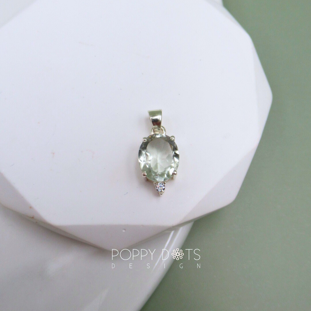 Sterling Silver Oval Green Amethyst and Zirconia Pendant