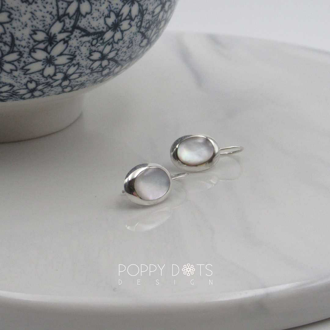 Sterling Silver Oval Mother of Pearl Earrings (small)