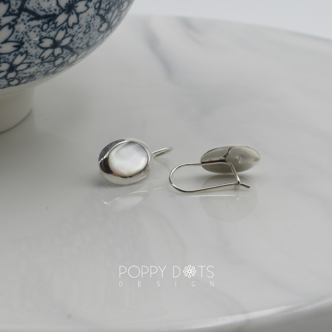 Sterling Silver Oval Mother of Pearl Earrings (small)