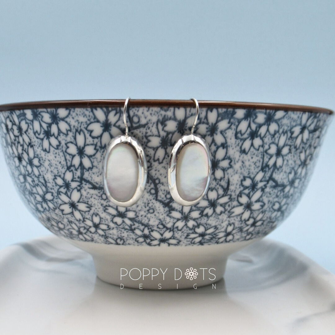 Sterling Silver Tall Oval Mother of Pearl Earrings