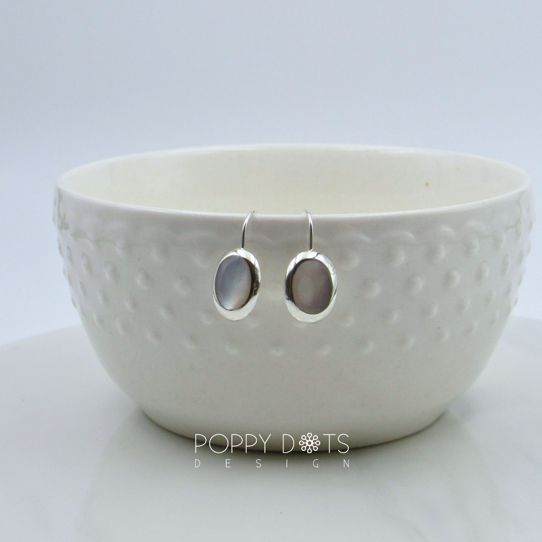 Sterling Silver Oval Mother of Pearl Earrings (small)