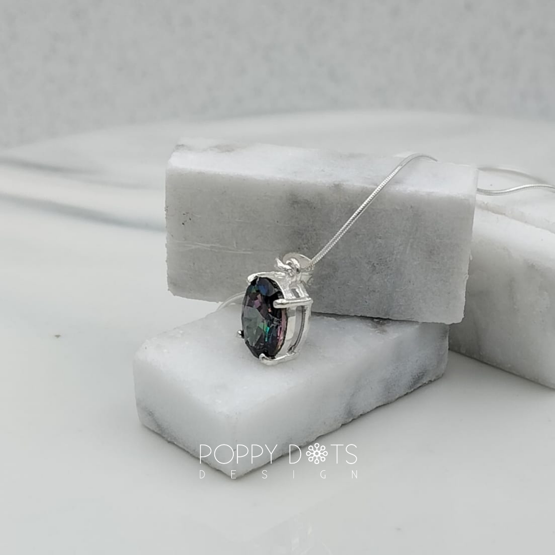 Sterling Silver Oval Mystic Topaz Pendant