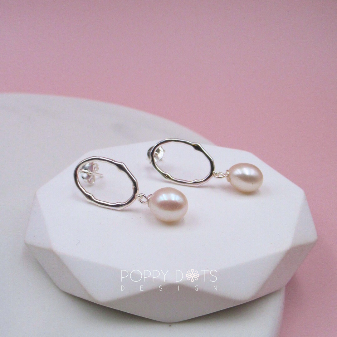 Sterling Silver Oval Pearl Drop Studs