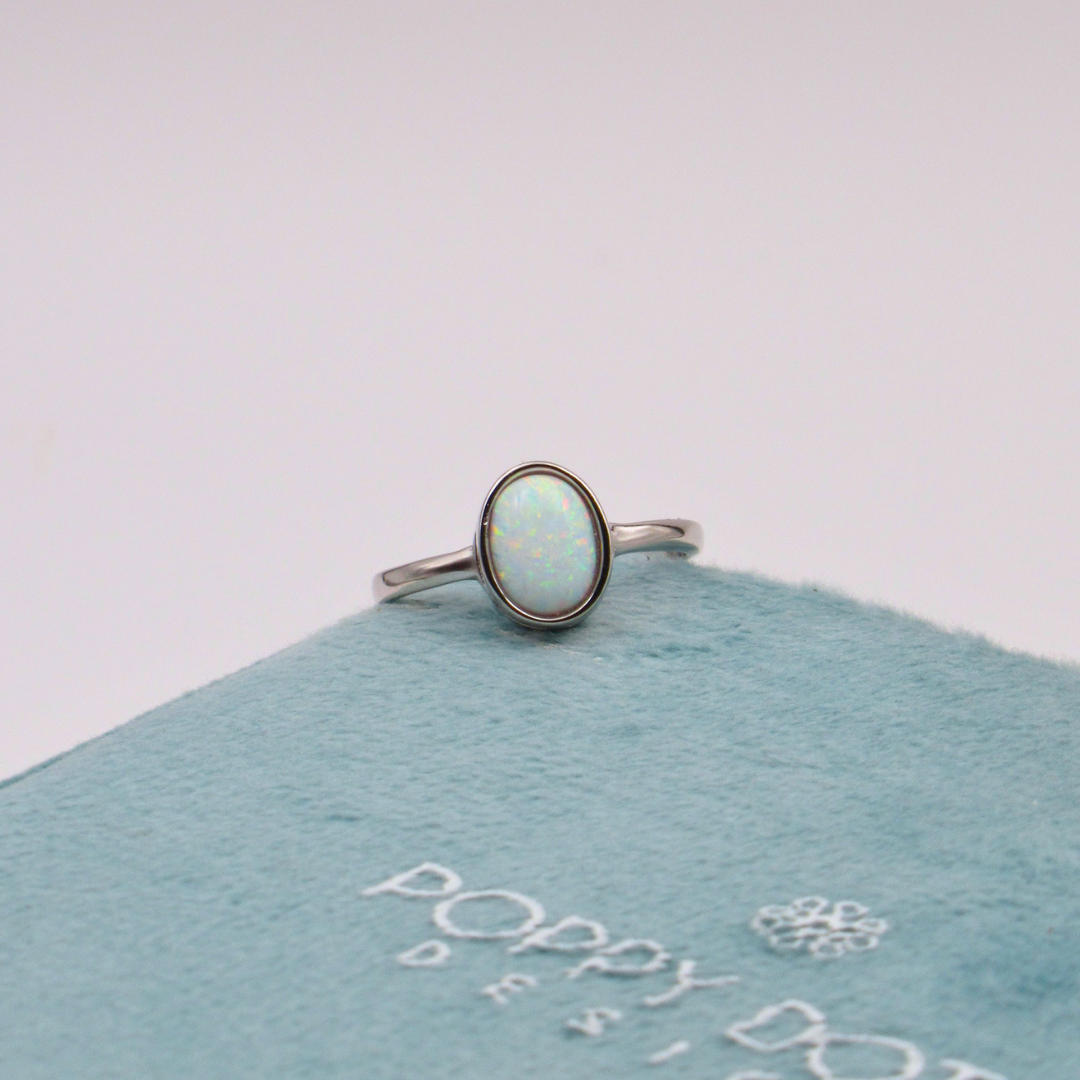 Sterling Silver Oval White Gilson Opal Ring