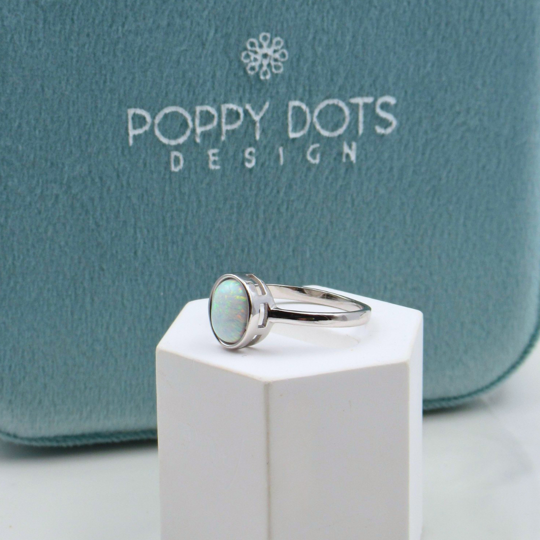 Sterling Silver Oval White Gilson Opal Ring