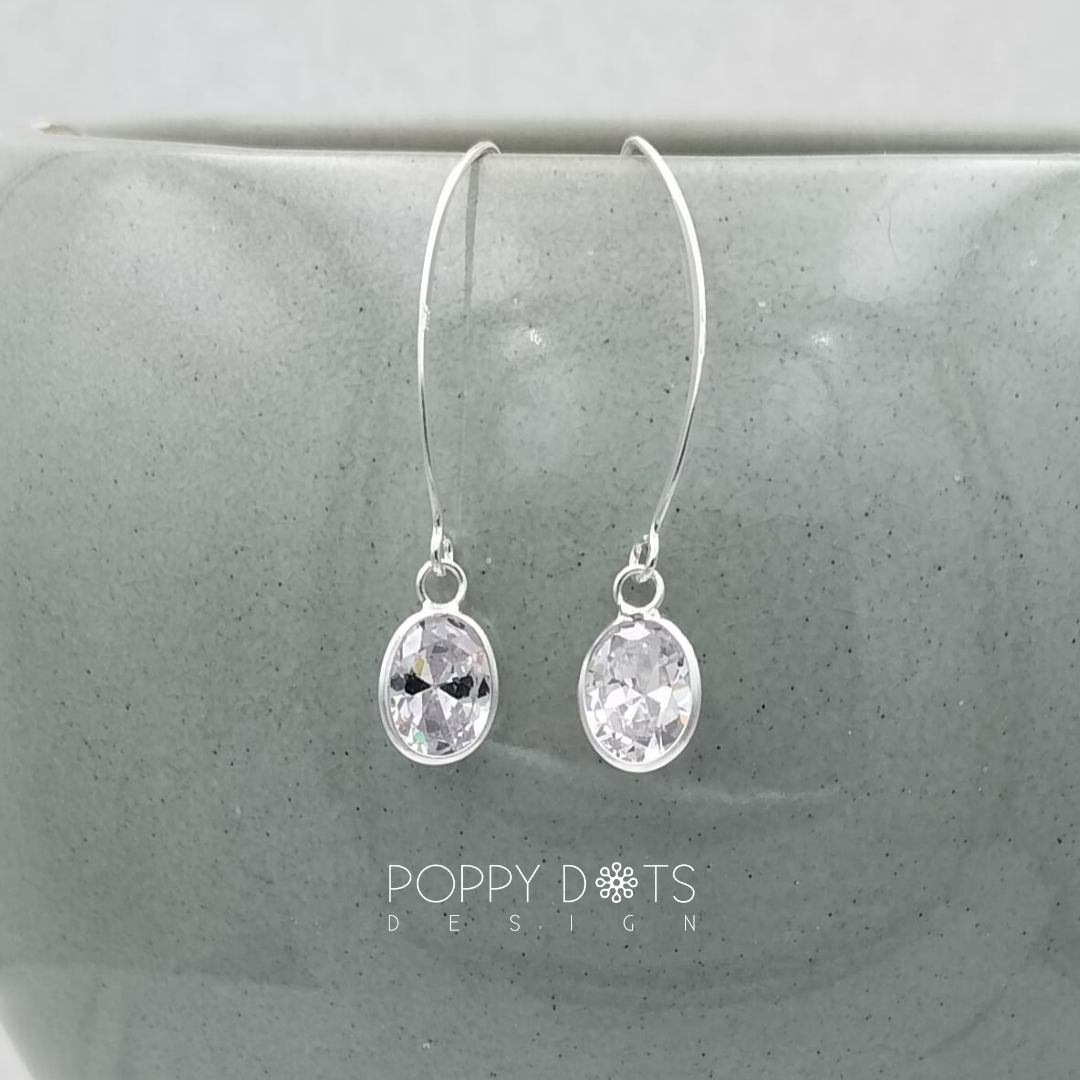 Sterling Silver Oval Cubic Zirconia Splendor Hook Earrings
