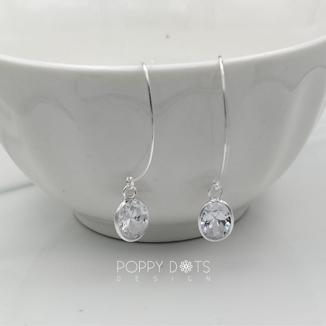 Sterling Silver Oval Cubic Zirconia Splendor Hook Earrings