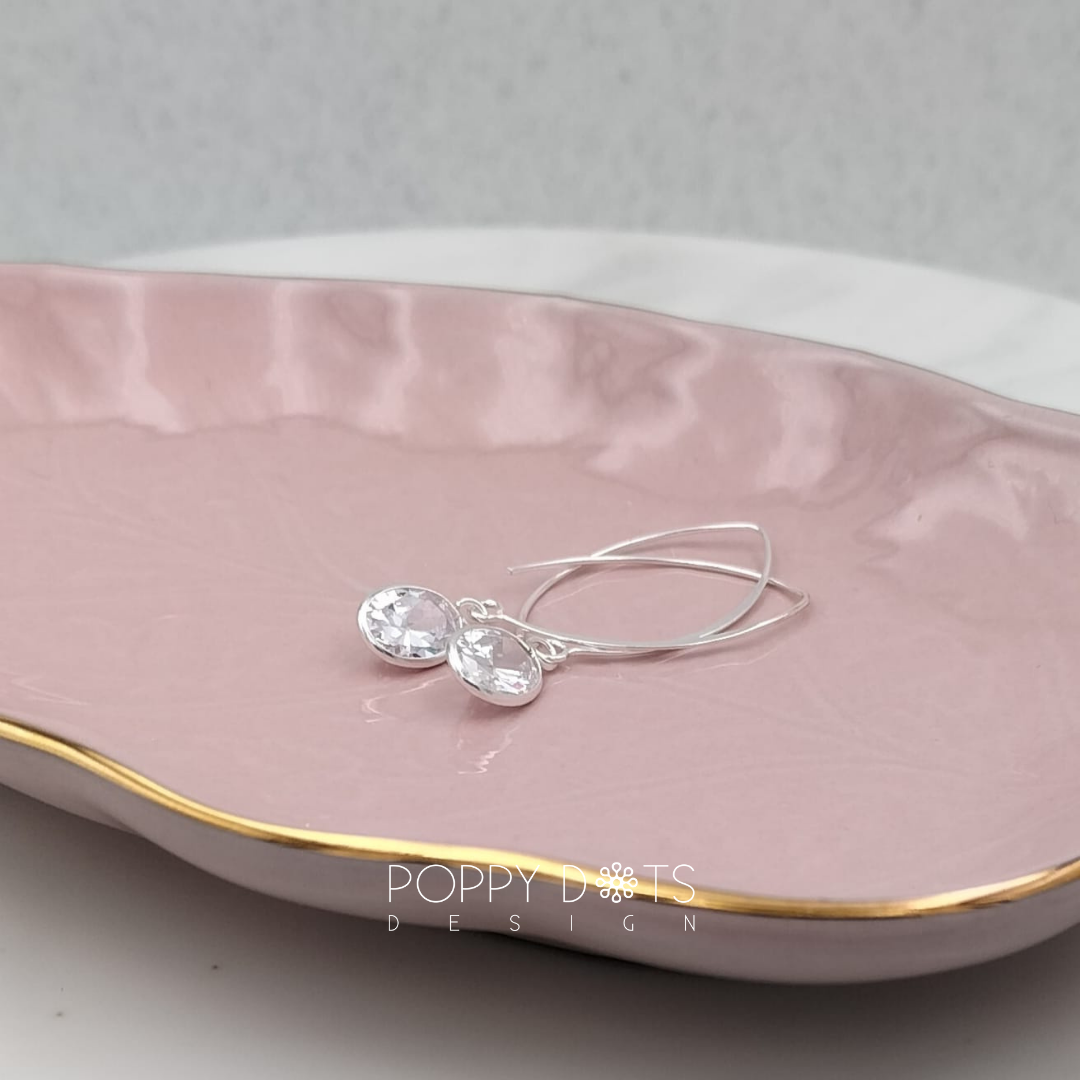 Sterling Silver Oval Cubic Zirconia Splendor Hook Earrings