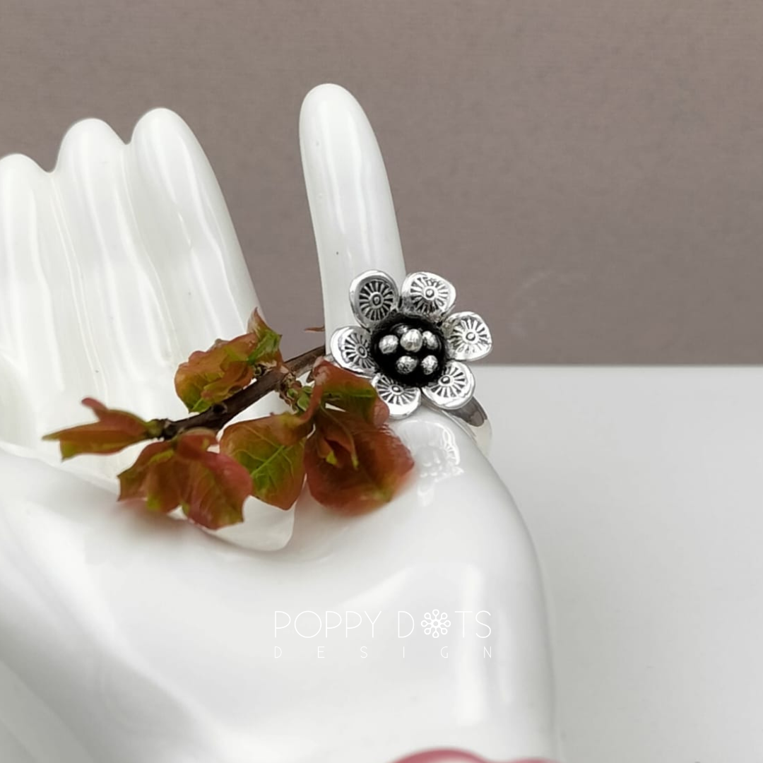 Sterling Silver Oxidised Desert Daisy Ring