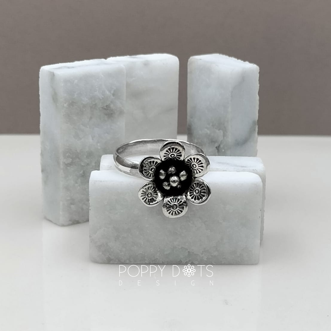 Sterling Silver Oxidised Desert Daisy Ring