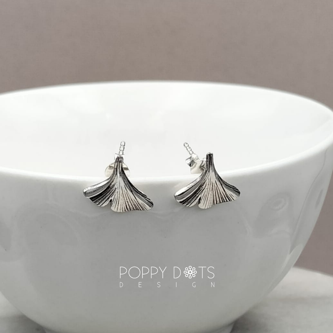 Sterling Silver Oxidised Gingko Studs
