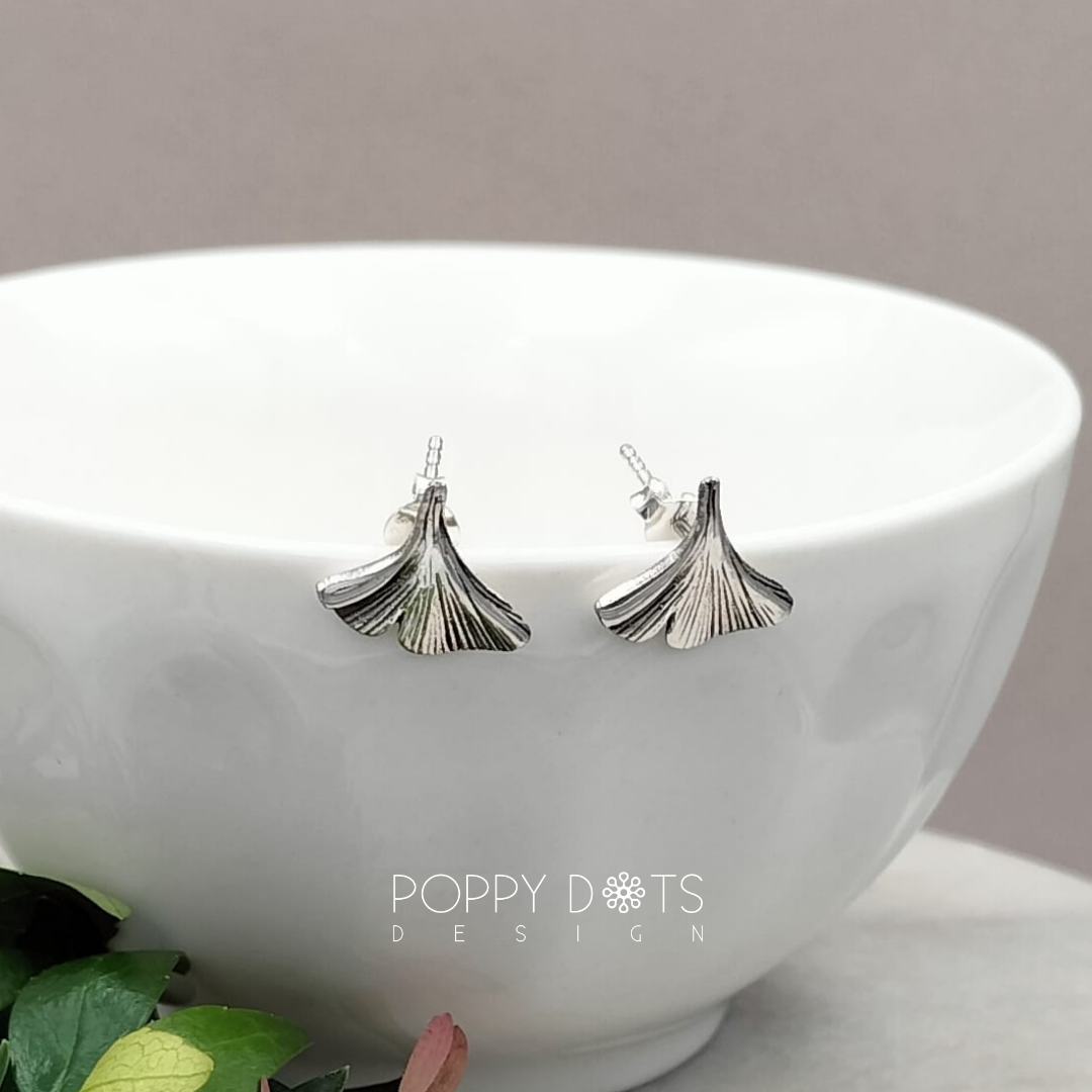 Sterling Silver Oxidised Gingko Studs