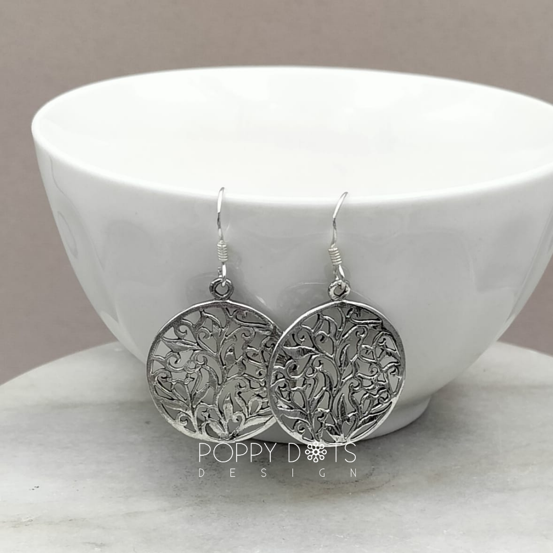 Sterling Silver Oxidised floral filigree earrings