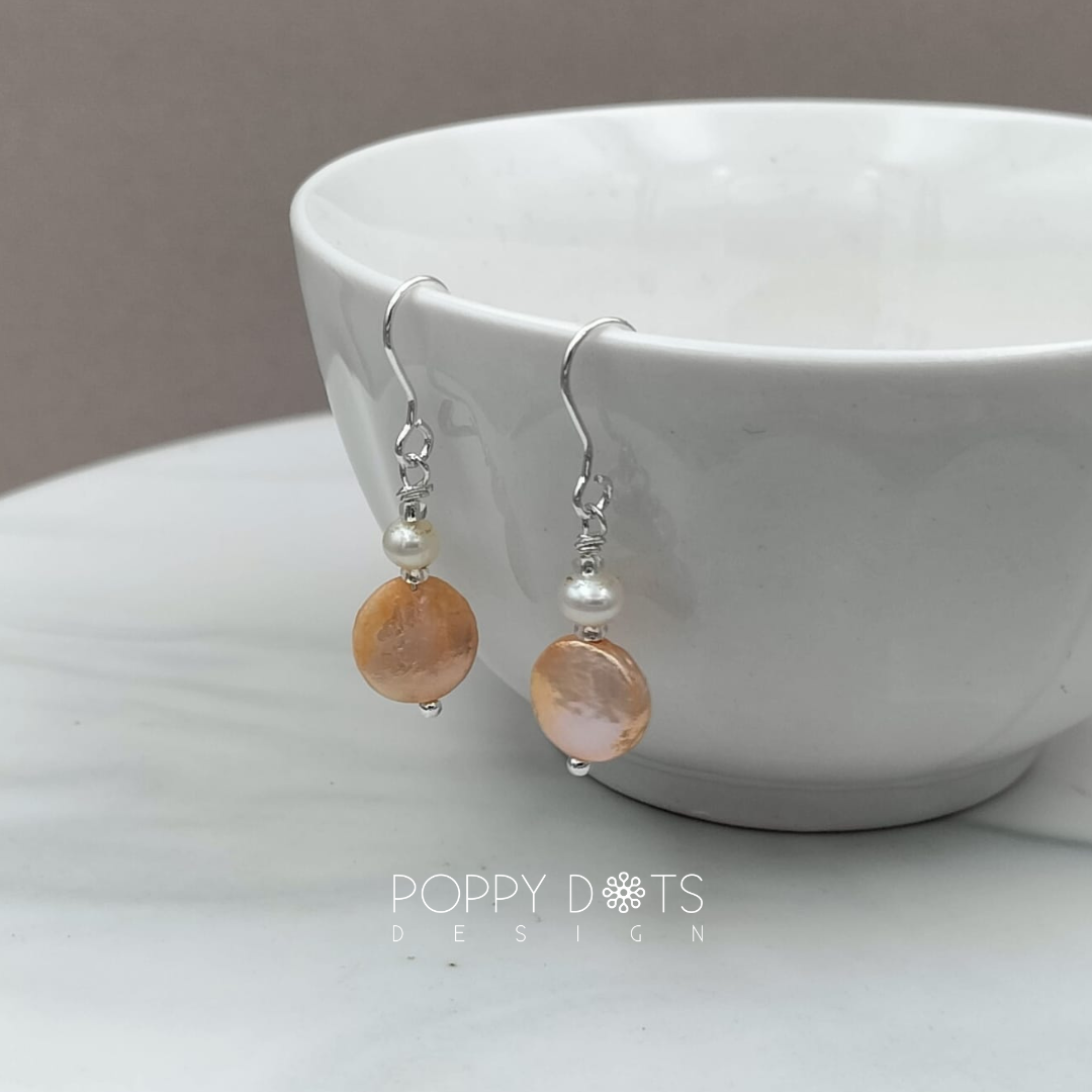 Sterling Silver Peach Coin Pearl Earrings