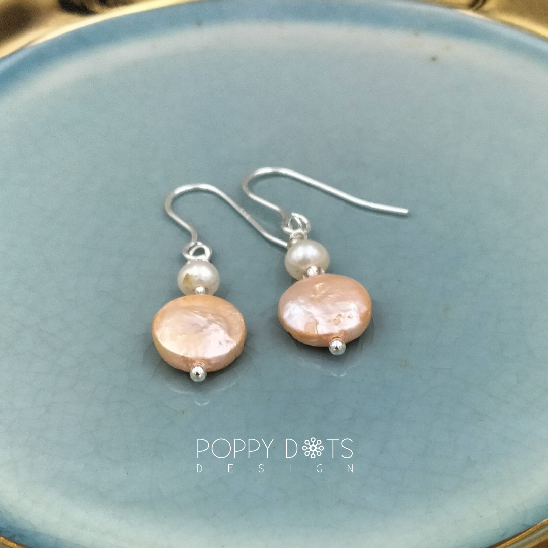 Sterling Silver Peach Coin Pearl Earrings