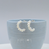 Sterling Silver Modern Pearl Half Hoop Stud Earrings