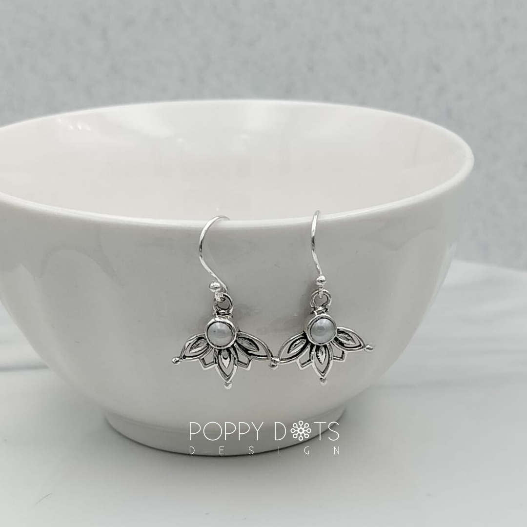 Sterling Silver Pearl Upside Down Lotus Earrings