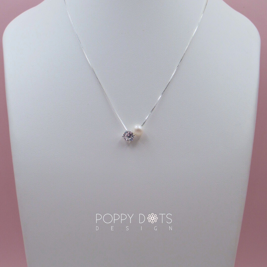 Sterling Silver Pearl and Zirconia Duo Necklace