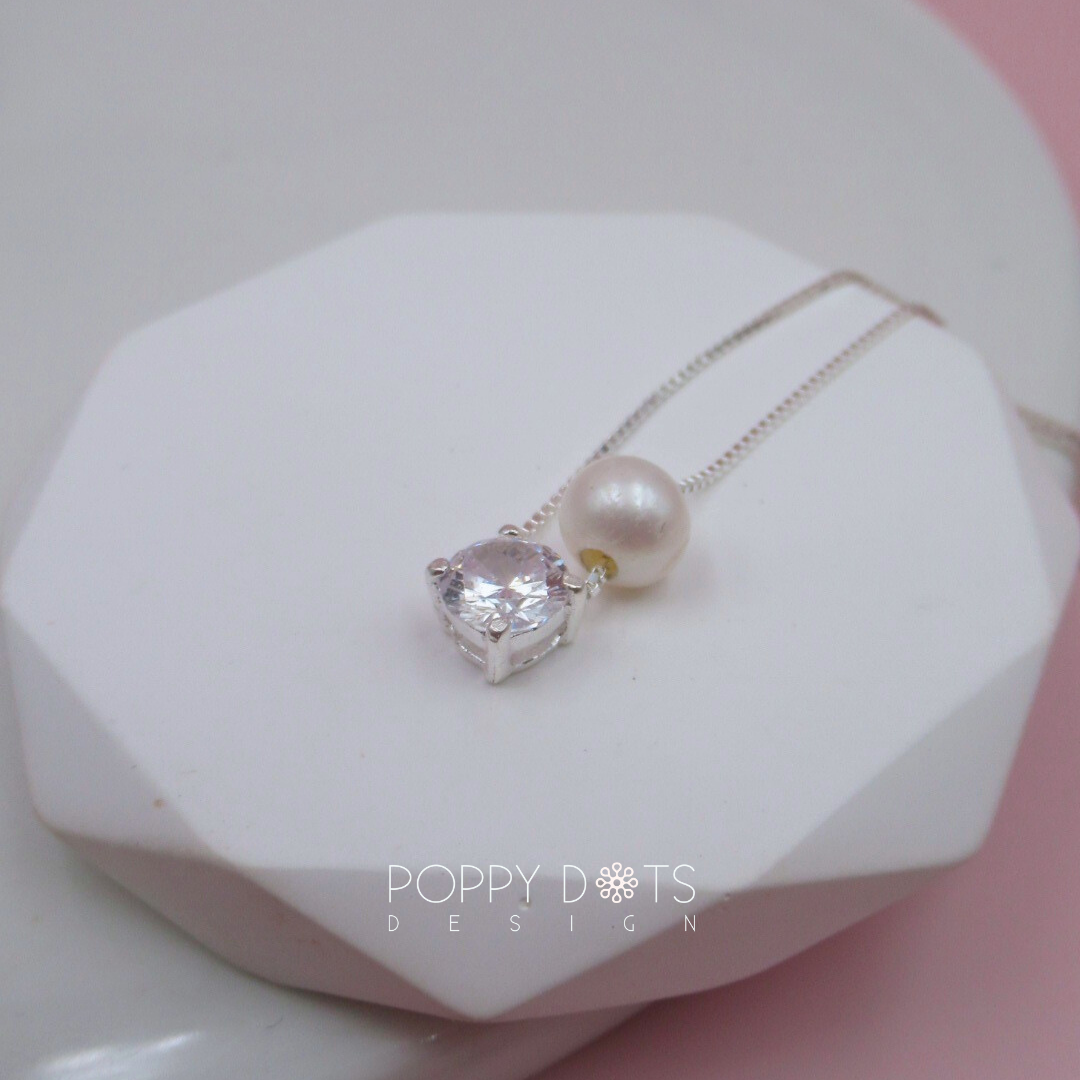 Sterling Silver Pearl and Zirconia Duo Necklace