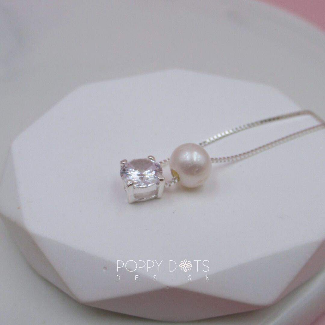 Sterling Silver Pearl and Zirconia Duo Necklace