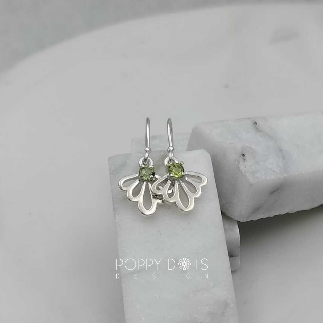 Sterling Silver Petite Petals Peridot Earrings