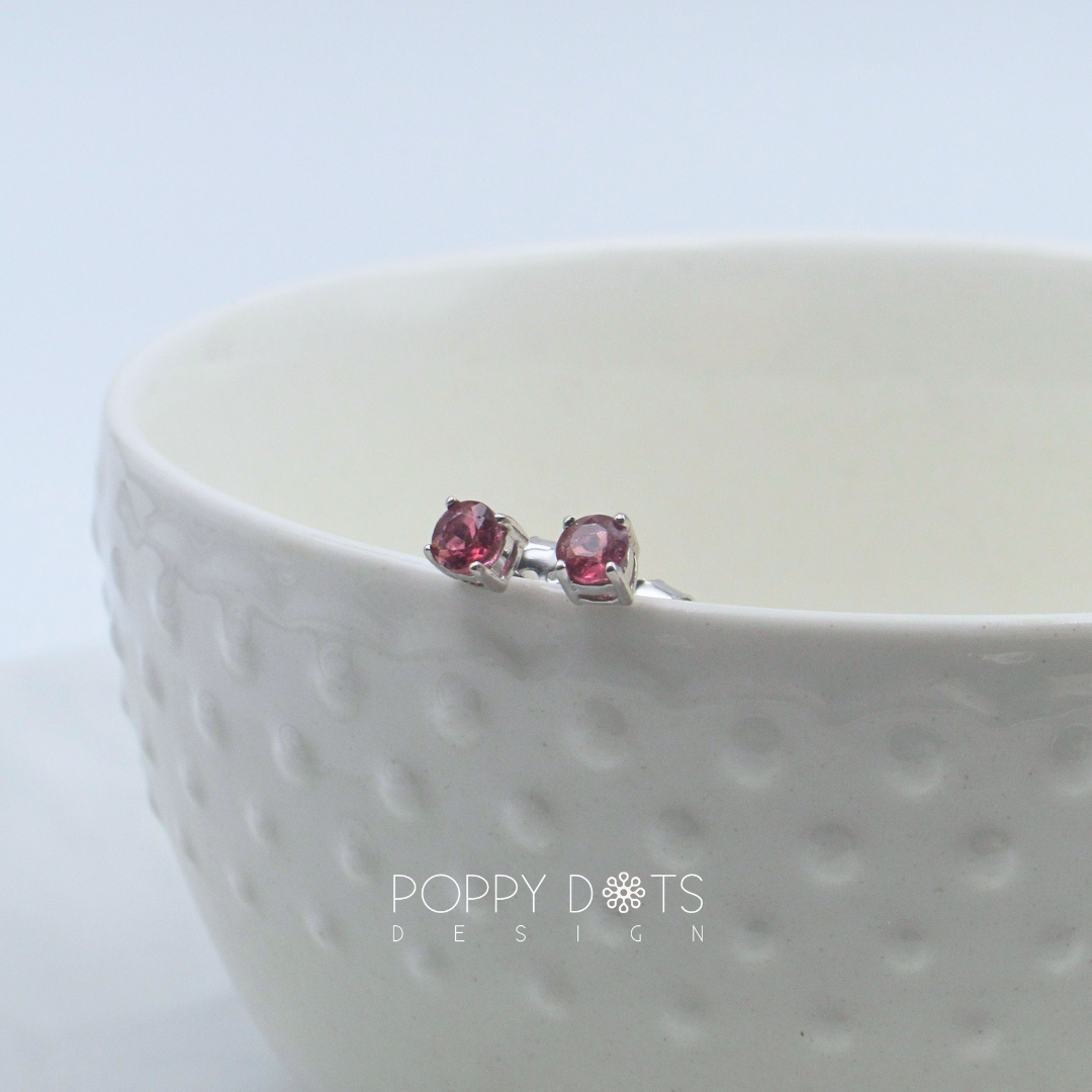 Sterling Silver Claw Set Pink Tourmaline Studs