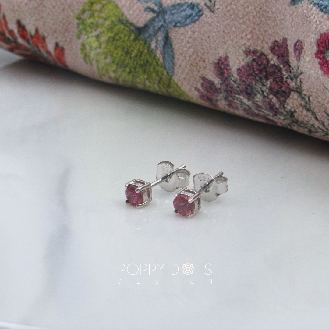 Sterling Silver Claw Set Pink Tourmaline Studs
