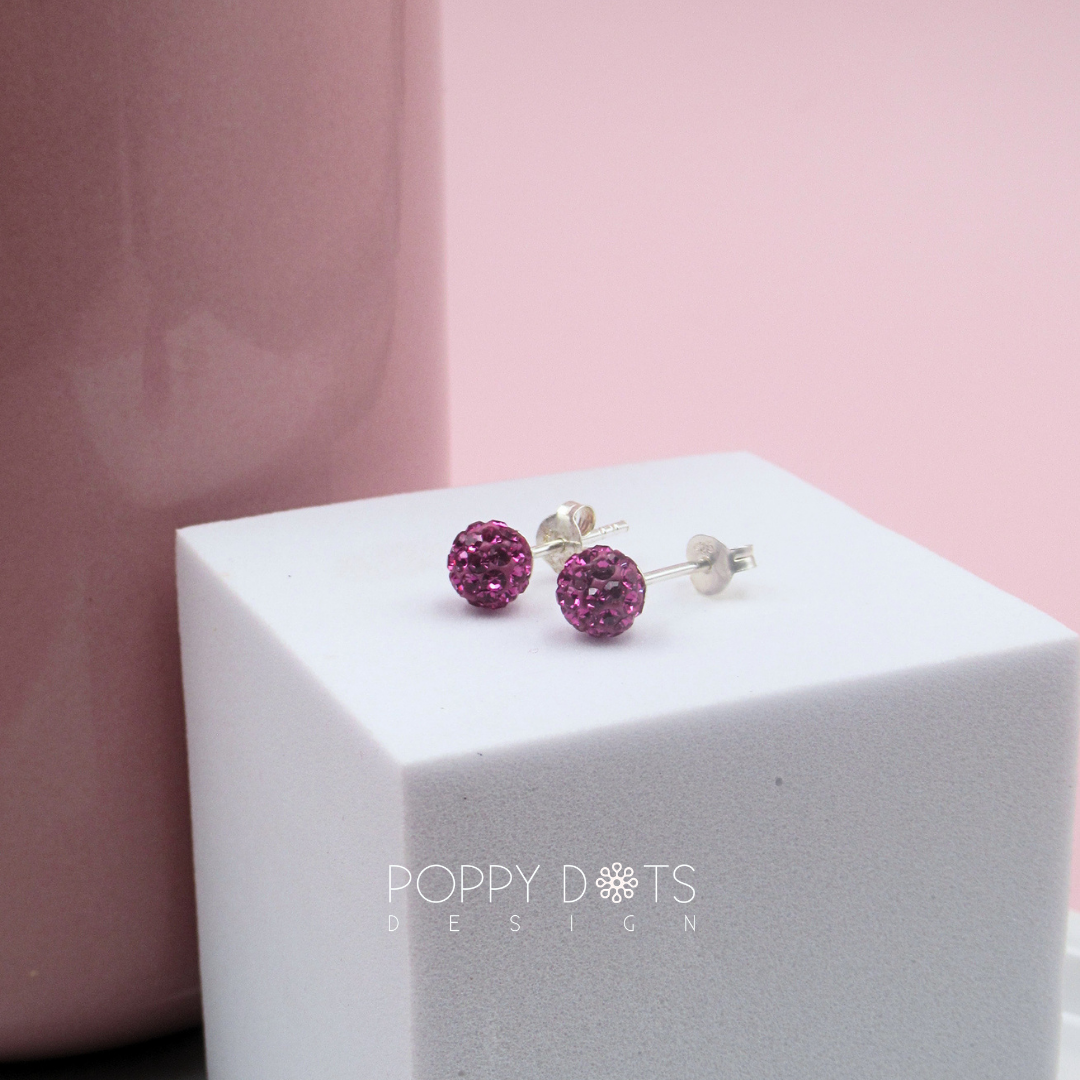 Sterling Silver Sparkly Pink Zirconia Ball Studs