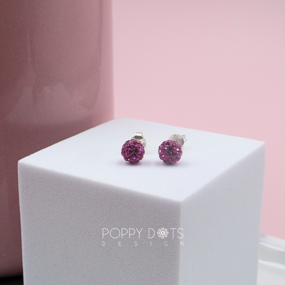 Sterling Silver Sparkly Pink Zirconia Ball Studs