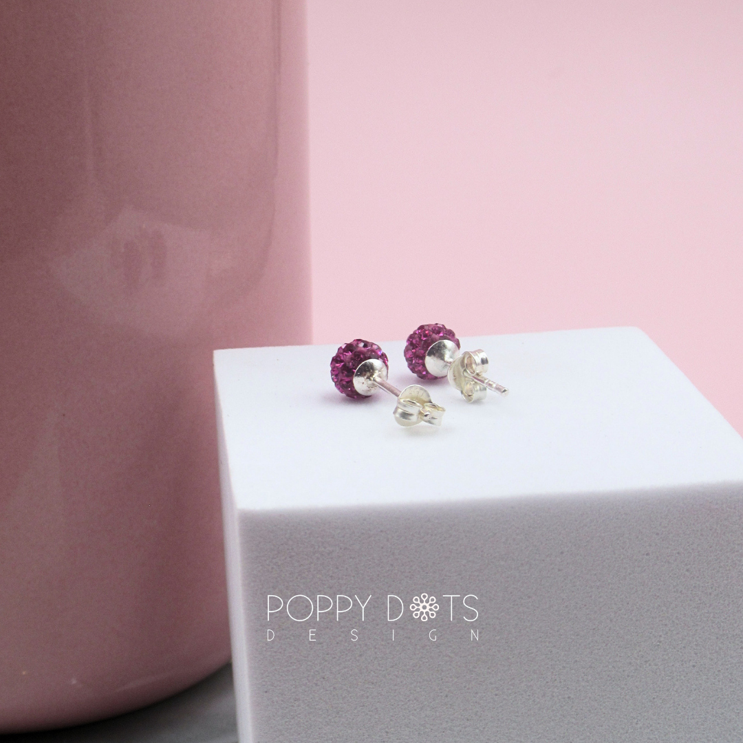 Sterling Silver Sparkly Pink Zirconia Ball Studs