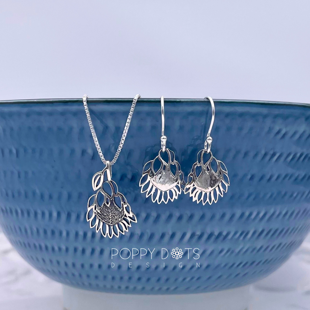 Sterling Silver Protea Earring and Pendant SET