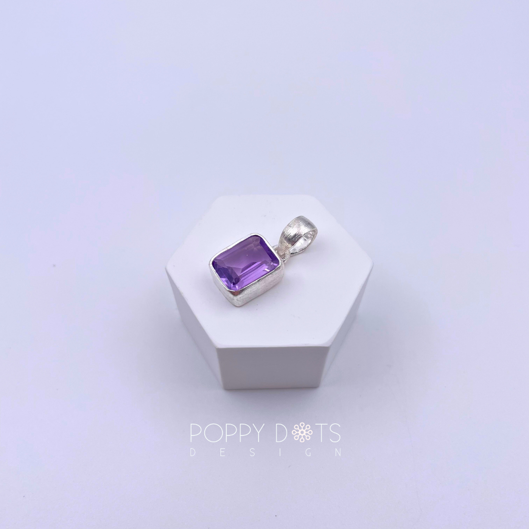 Sterling Silver Rectangular Purple Amethyst Pendant