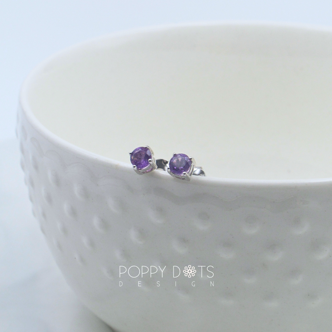 Sterling Silver Claw Set Purple Amethyst Studs