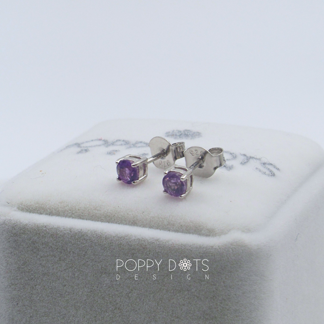 Sterling Silver Claw Set Purple Amethyst Studs
