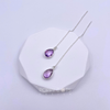 Sterling Silver Teardrop Purple Amethyst Threader Earrings