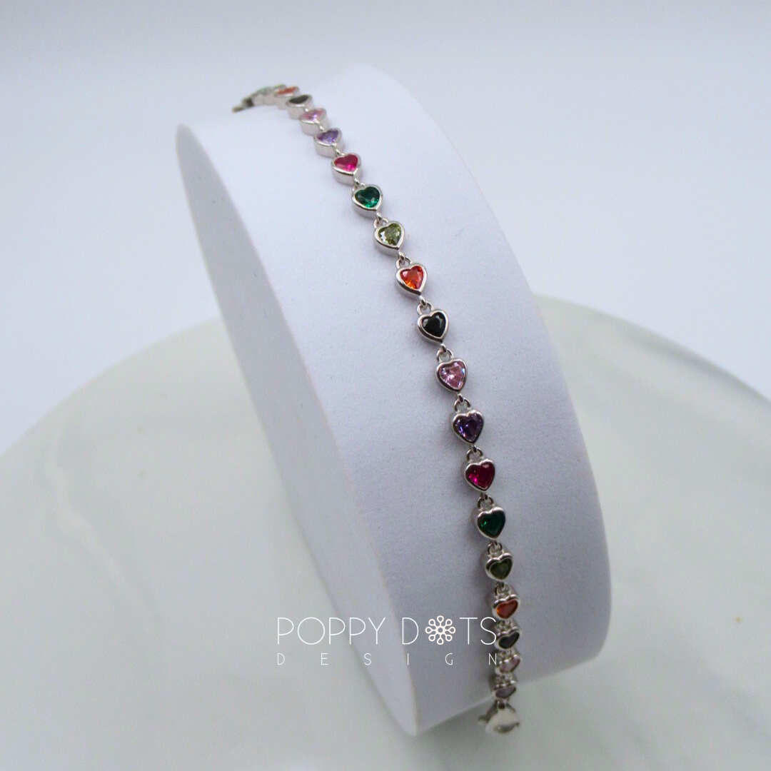 Sterling Silver Multicolour Zirconia Heart Bracelet