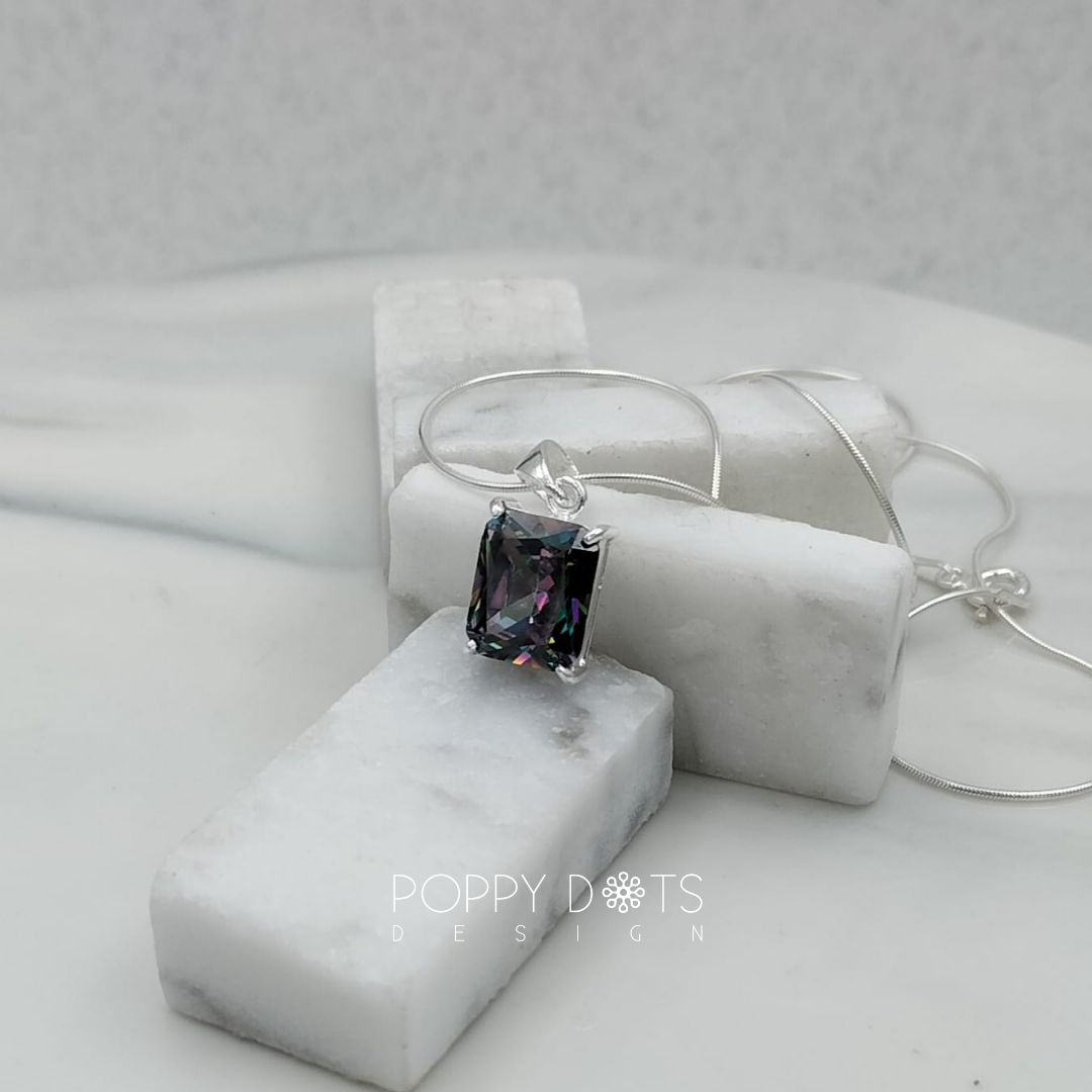 Sterling Silver Rectangular Mystic Topaz Pendant
