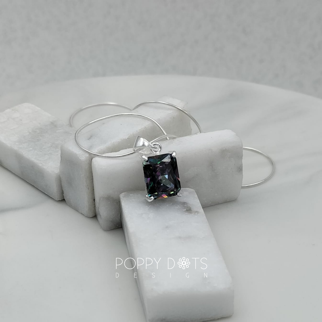 Sterling Silver Rectangular Mystic Topaz Pendant