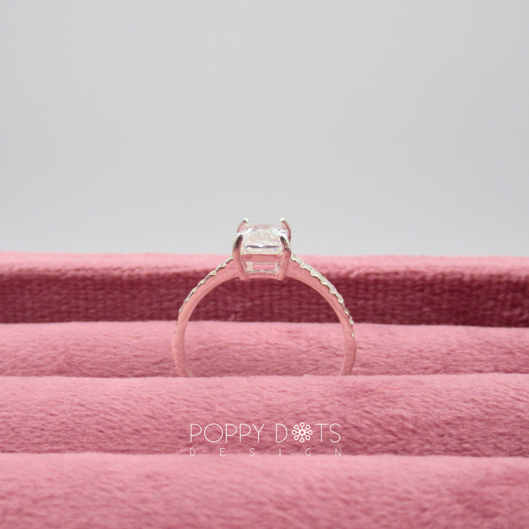 Sterling Silver Solitaire Rectangular Zirconia Ring