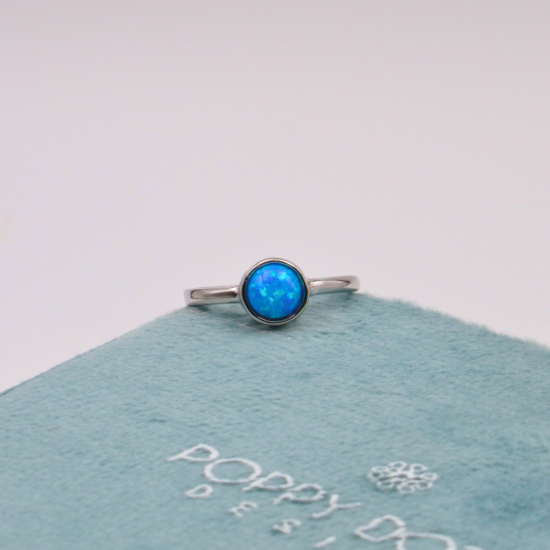 Sterling Silver Round Blue Gilson Opal Ring