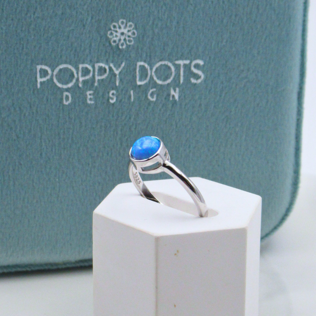 Sterling Silver Round Blue Gilson Opal Ring